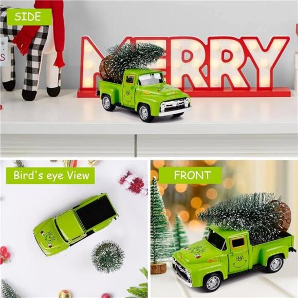 Green Christmas Truck Decor with Faux Tree - 4.7'' Vintage Green Truck Table - Picture 2 of 7